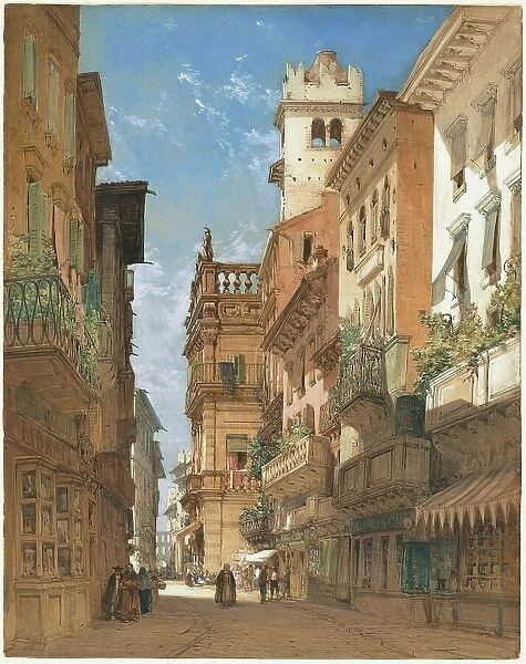 Corso Sant Anastasia with the Palazzo Maffei in Verona, 1855. Creator: William Callow