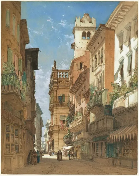 Framed Print : Corso Sant Anastasia with the Palazzo Maffei in Verona, 1855. Creator: William Callow Framed Print : Corso Sant Anastasia with the Palazzo Maffei in Verona, 1855. Creator: William Callow