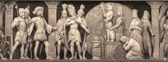 Framed Print : Cortez and Montezuma at Mexican Temple (The frieze in the Rotunda of the United States Capitol), 186 Artist: Brumidi, Constantino (1805-1880) Framed Print : Cortez and Montezuma at Mexican Temple (The frieze in the Rotunda of the United States Capitol), 186 Artist: Brumidi, Constantino (1805-1880)