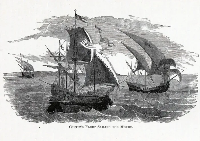 Framed Print : Cortezs Fleet Sailing for Mexico, 1882. Artist: Anonymous Framed Print : Cortezs Fleet Sailing for Mexico, 1882. Artist: Anonymous