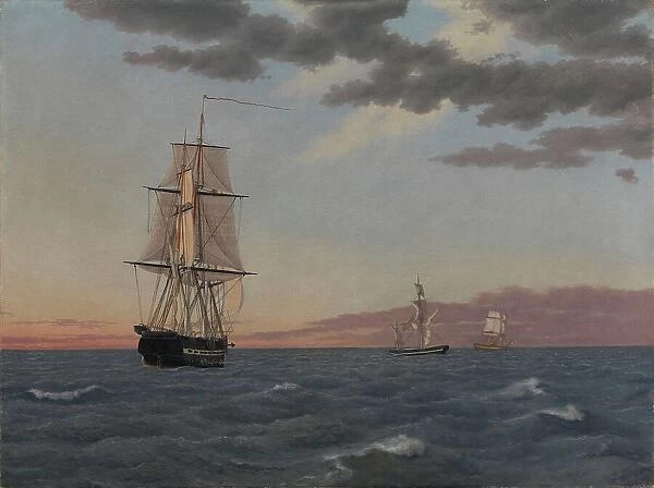 The Corvette 'Galathea' Lying to in order to Send Help to the Brig 'St Jean' at Dawn after a...1839. Creator: CW Eckersberg. The Corvette 'Galathea' Lying to in order to Send Help to the Brig 'St Jean' at Dawn after a...1839