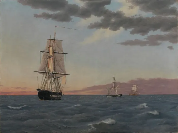 Framed Print : The Corvette Galathea Lying to in order to Send Help to the Brig St Jean at Dawn after a...1839. Creator: CW Eckersberg. The Corvette Galathea Lying to in order to Send Help to the Brig St Jean at Dawn after a...1839 Framed Print : The Corvette Galathea Lying to in order to Send Help to the Brig St Jean at Dawn after a...1839. Creator: CW Eckersberg. The Corvette Galathea Lying to in order to Send Help to the Brig St Jean at Dawn after a...1839