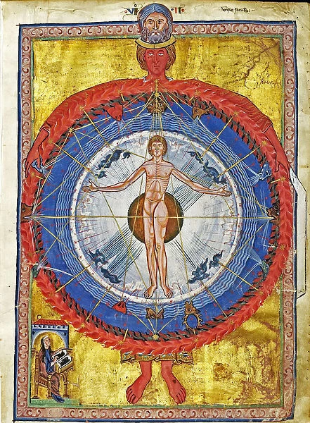 The Cosmic Spheres and Human Being. (Vision from Liber Divinorum Operum), ca 1220-1230
