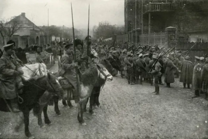 Framed Print : A Cossack Patrol and Russian Infantry, (1919). Creator: Unknown Framed Print : A Cossack Patrol and Russian Infantry, (1919). Creator: Unknown
