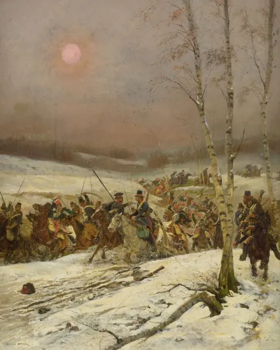 Framed Print : Cossacks Attacking a squadron of the Guards of Honour, c. 1910. Artist: Detaille Framed Print : Cossacks Attacking a squadron of the Guards of Honour, c. 1910. Artist: Detaille
