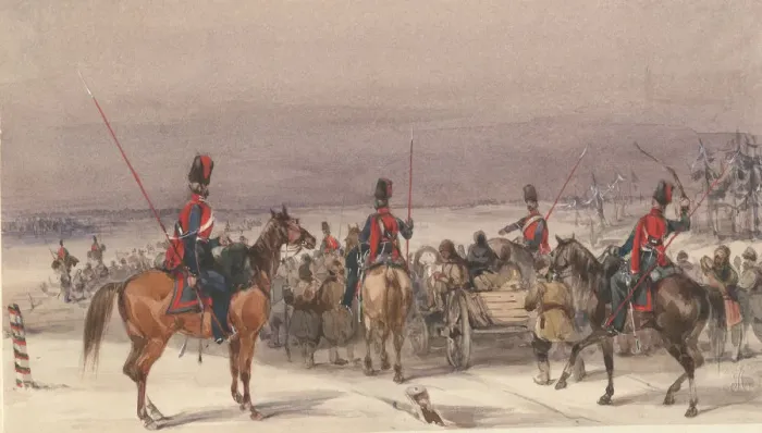 Framed Print : Cossacks convoying deportees, 1831. Artist: Anonymous Framed Print : Cossacks convoying deportees, 1831. Artist: Anonymous
