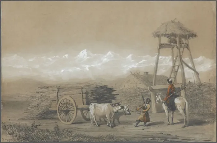 Framed Print : The Cossacks fort in the Caucasus, 1846. Artist: Gagarin, Grigori Grigorievich (1810-1893) Framed Print : The Cossacks fort in the Caucasus, 1846. Artist: Gagarin, Grigori Grigorievich (1810-1893)