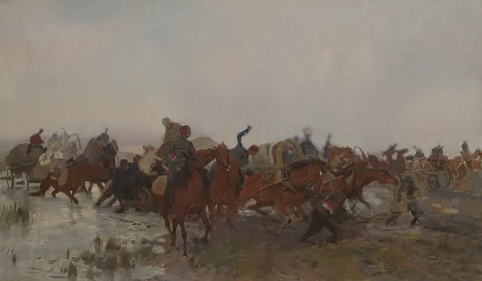 Framed Print : Cossacks in the Marsh, between 1881-1887. Creator: Jozef Chelmonski Framed Print : Cossacks in the Marsh, between 1881-1887. Creator: Jozef Chelmonski