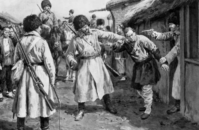 Framed Print : Cossacks searching for Japanese spies in a Manchurian village, Russo-Japanese War, 1904-5 Framed Print : Cossacks searching for Japanese spies in a Manchurian village, Russo-Japanese War, 1904-5
