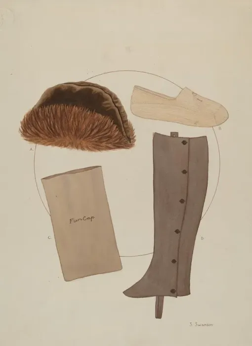 Framed Print : Costume Accessories: Worn by T. Jefferson, c. 1936. Creator: Syrena Swanson Framed Print : Costume Accessories: Worn by T. Jefferson, c. 1936. Creator: Syrena Swanson