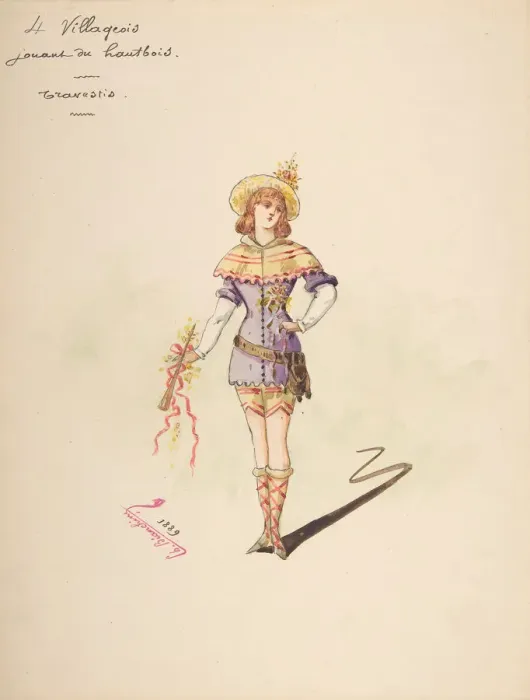 Framed Print : Costume Design for 4 Villageois jouant au hautbois [a]