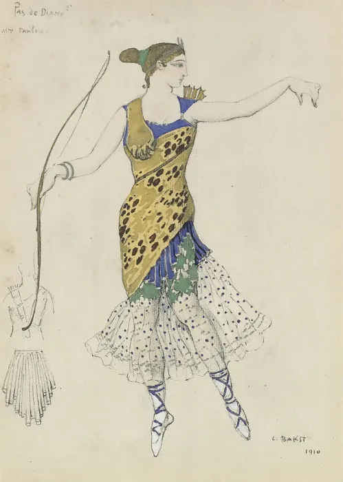 Framed Print : Costume design for the ballet Diane et Acteon Pas de deux (Pas de Diane), 1910 Framed Print : Costume design for the ballet Diane et Acteon Pas de deux (Pas de Diane), 1910