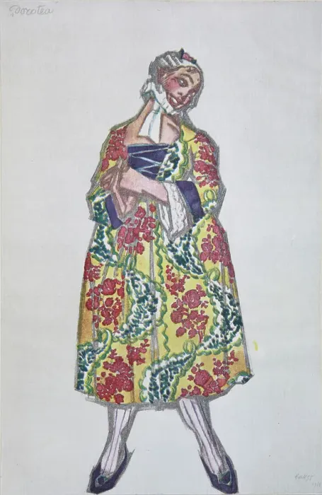 Framed Print : Costume design for the ballet Le donne di buon umore by C. Goldoni, 1917. Artist: Bakst, Leon (1866-1924) Framed Print : Costume design for the ballet Le donne di buon umore by C. Goldoni, 1917. Artist: Bakst, Leon (1866-1924)
