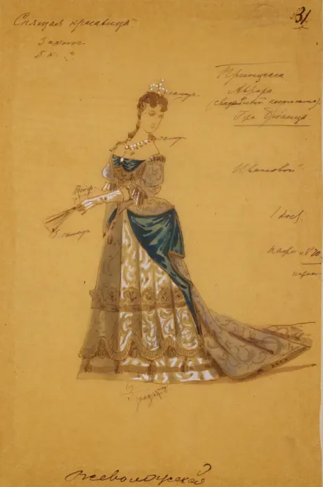 Framed Print : Costume design for the ballet Sleeping Beauty by P. Tchaikovsky, 1887. Artist: Vsevolozhsky, Ivan Alexandrovich (1835-1909) Framed Print : Costume design for the ballet Sleeping Beauty by P. Tchaikovsky, 1887. Artist: Vsevolozhsky, Ivan Alexandrovich (1835-1909)