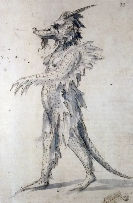 Framed Print : Costume design for a costume for a dragon, 16th century. Artist: Giuseppe Arcimboldi