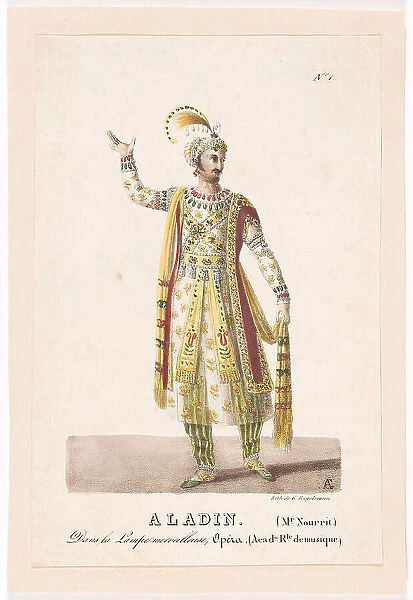 Costume design for the Opera 'Aladin, ou La Lampe merveilleuse' by Nicolas Isouard, 1822. Creator: Garneray, Auguste (1785-1824). Costume design for the Opera 'Aladin, ou La Lampe merveilleuse' by Nicolas Isouard, 1822