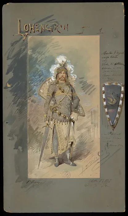 Framed Print : Costume design for the Opera Lohengrin by Richard Wagner, 1888. Creator: Edel (Colorno), Alfredo (1856-1912) Framed Print : Costume design for the Opera Lohengrin by Richard Wagner, 1888. Creator: Edel (Colorno), Alfredo (1856-1912)