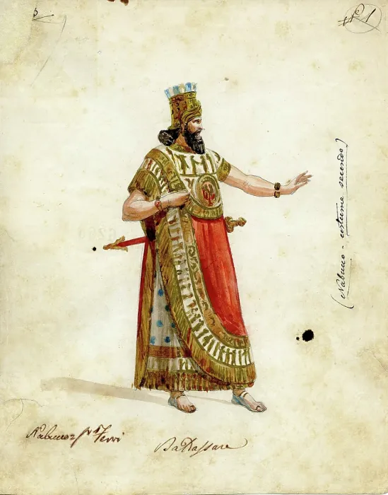 Framed Print : Costume design for the opera Nabucco by Giuseppe Verdi, 1854-1855. Creator: Peroni (Perrone), Filippo (1809-1878) Framed Print : Costume design for the opera Nabucco by Giuseppe Verdi, 1854-1855. Creator: Peroni (Perrone), Filippo (1809-1878)