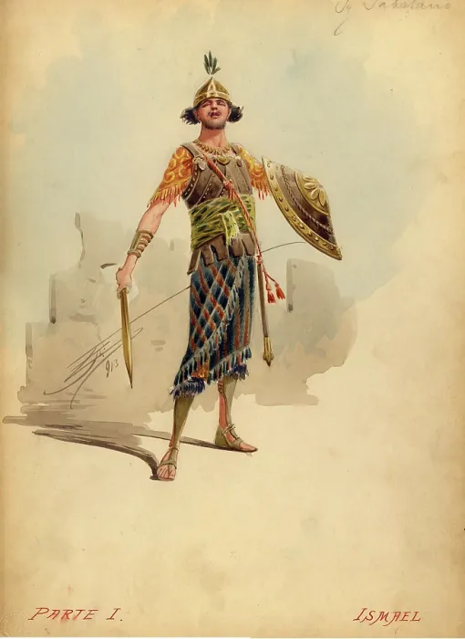 Framed Print : Costume design for the opera Nabucco by Giuseppe Verdi, 1913. Creator: Comelli, Attilio (1858-1925) Framed Print : Costume design for the opera Nabucco by Giuseppe Verdi, 1913. Creator: Comelli, Attilio (1858-1925)