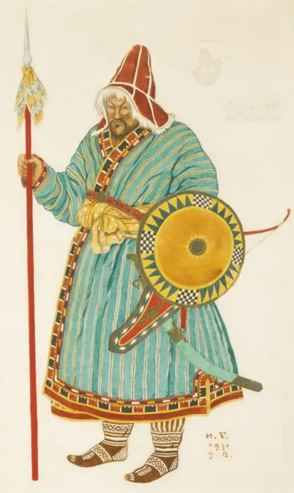 Framed Print : Costume design for the opera Prince Igor by A. Borodin, 1930. Artist: Bilibin, Ivan Yakovlevich (1876-1942) Framed Print : Costume design for the opera Prince Igor by A. Borodin, 1930. Artist: Bilibin, Ivan Yakovlevich (1876-1942)