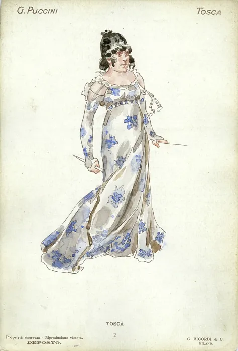 Framed Print : Costume design for the opera Tosca by Giacomo Puccini, 1900. Creator: Hohenstein, Adolfo (1854-1928) Framed Print : Costume design for the opera Tosca by Giacomo Puccini, 1900. Creator: Hohenstein, Adolfo (1854-1928)
