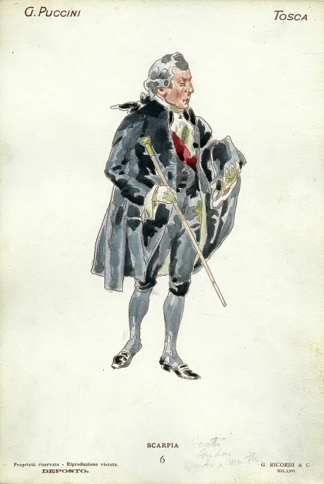 Framed Print : Costume design for the opera Tosca by Giacomo Puccini, 1900. Creator: Hohenstein, Adolfo (1854-1928) Framed Print : Costume design for the opera Tosca by Giacomo Puccini, 1900. Creator: Hohenstein, Adolfo (1854-1928)