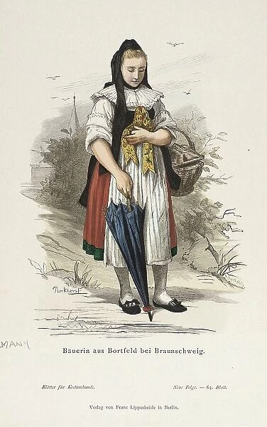 Costume Plate (Bäuerin aus Bortfeld bei Braunschweig), 19th century. Creators: Berhard Plockhorst, R. Henkel