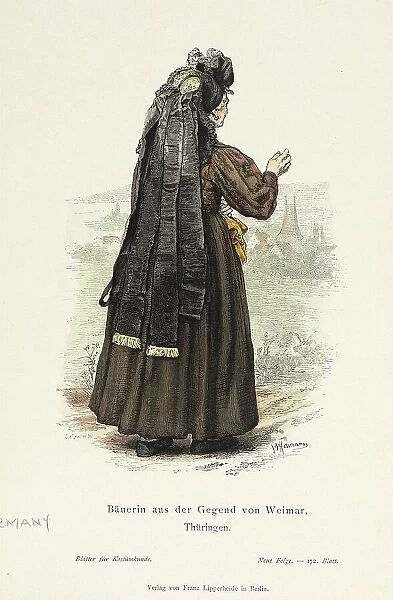 Costume Plate (Bäuerin aus der Gegend von Weimar, Thüringen), 19th century. Creator: Wilhelm Gustav Friedrich Hasemann