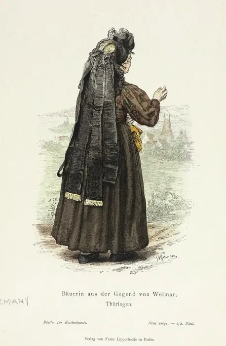 Framed Print : Costume Plate (Bäuerin aus der Gegend von Weimar, Thüringen), 19th century. Creator: Wilhelm Gustav Friedrich Hasemann Framed Print : Costume Plate (Bäuerin aus der Gegend von Weimar, Thüringen), 19th century. Creator: Wilhelm Gustav Friedrich Hasemann