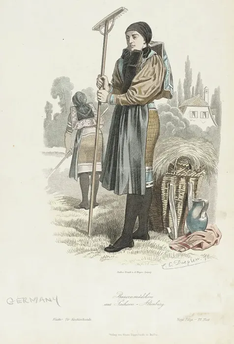 Framed Print : Costume Plate (Bauernmadchen aus Lachsen), 1876. Creators: Carl Emil Doepler, August Weger Framed Print : Costume Plate (Bauernmadchen aus Lachsen), 1876. Creators: Carl Emil Doepler, August Weger
