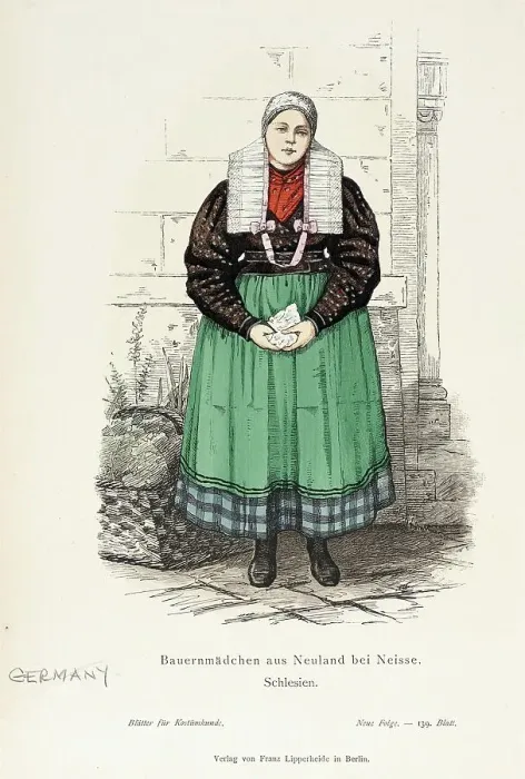 Framed Print : Costume Plate (Bauernmädchen aus Neuland bei Neisse, Schlesien), 19th century. Creator: Unknown Framed Print : Costume Plate (Bauernmädchen aus Neuland bei Neisse, Schlesien), 19th century. Creator: Unknown