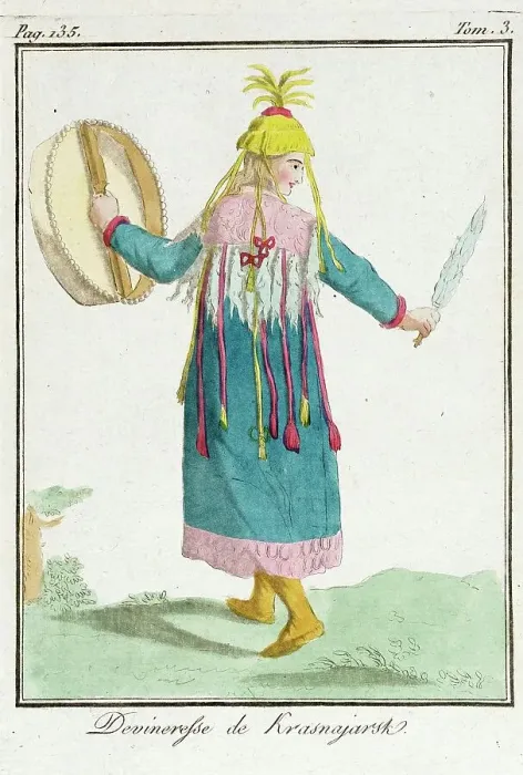 Framed Print : Costume Plate (Devineresse de Krasnajarsk), late 18th to early 19th century. Creator: Jacques Grasset de Saint-Sauveur Framed Print : Costume Plate (Devineresse de Krasnajarsk), late 18th to early 19th century. Creator: Jacques Grasset de Saint-Sauveur