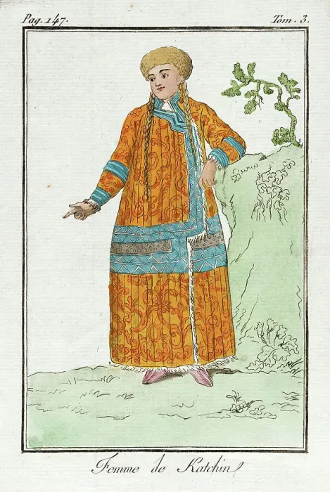 Framed Print : Costume Plate (Femme de Katchin), Late 18th to early 19th century. Creators: Jacques Grasset de Saint-Sauveur, LF Labrousse Framed Print : Costume Plate (Femme de Katchin), Late 18th to early 19th century. Creators: Jacques Grasset de Saint-Sauveur, LF Labrousse