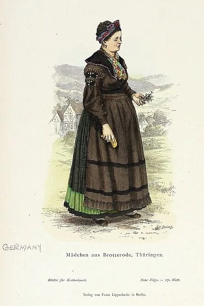 Costume Plate (Mädchen aus Brotterode, Thüringen), 19th century. Creators: Carl Streller, Wilhelm Gustav Friedrich Hasemann