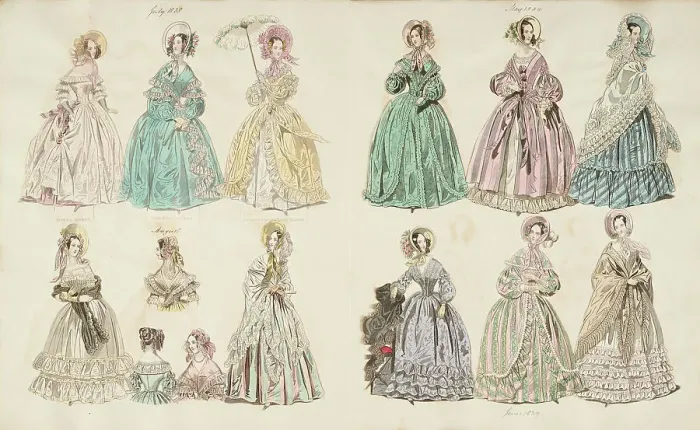 Framed Print : Costume plates, 1838-1839. Creator: Unknown