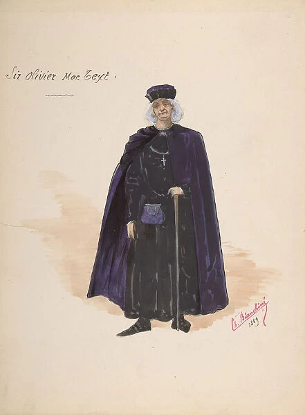 Costume for Sir Olivier McText [a]; Descriptive Sheet of Accessories [b], 1889