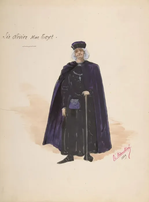 Framed Print : Costume for Sir Olivier McText [a]; Descriptive Sheet of Accessories [b], 1889