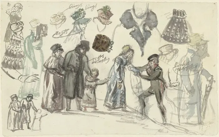 Framed Print : Costume Studies of a Lady and a Gentleman, 1770-1825. Creator: Simon Andreas Krausz Framed Print : Costume Studies of a Lady and a Gentleman, 1770-1825. Creator: Simon Andreas Krausz