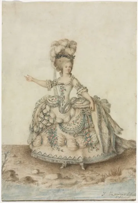 Framed Print : Costume Study for Opera Singer, 1781. Creator: Jean Michel Moreau le Jeune (French, 1741-1814)