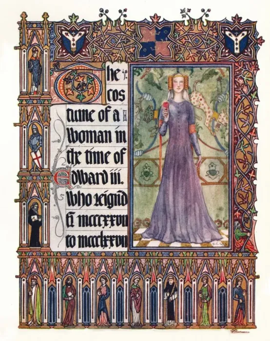 Framed Print : The Costume of a woman in the reign of Edward III, c1353 Framed Print : The Costume of a woman in the reign of Edward III, c1353