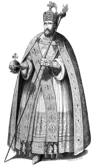 Framed Print : The costume worn by emperors during their coronations since the time of Charlemagne, 1579 (1846). Artist: A Bisson Framed Print : The costume worn by emperors during their coronations since the time of Charlemagne, 1579 (1846). Artist: A Bisson