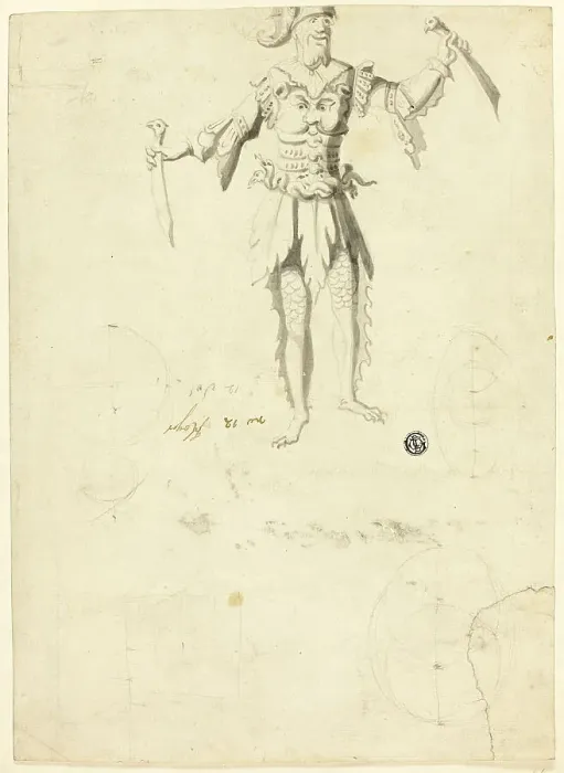 Framed Print : Costumed Man Carrying Two Swords, n.d. Creator: Unknown