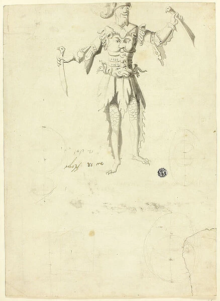 Costumed Man Carrying Two Swords, n.d. Creator: Unknown