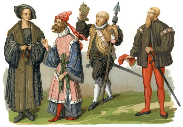 Framed Print : Costumes, 16th century (1849). Artist: Edward May Framed Print : Costumes, 16th century (1849). Artist: Edward May