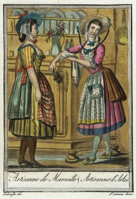 Framed Print : Costumes de Différent Pays, Artisanne de Marseille / Artisanne d'Arles, c1797. Creator: Jacques Grasset de Saint-Sauveur Framed Print : Costumes de Différent Pays, Artisanne de Marseille / Artisanne d'Arles, c1797. Creator: Jacques Grasset de Saint-Sauveur
