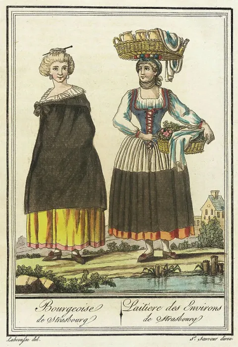 Framed Print : Costumes de Différent Pays, Bourgeoise de Strasbourg / Laitiere des Environs de Strasbourg, c1797. Creators: Jacques Grasset de Saint-Sauveur, LF Labrousse Framed Print : Costumes de Différent Pays, Bourgeoise de Strasbourg / Laitiere des Environs de Strasbourg, c1797. Creators: Jacques Grasset de Saint-Sauveur, LF Labrousse