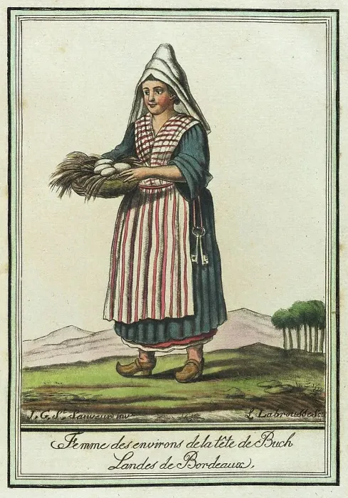 Framed Print : Costumes de Différent Pays, Femme des Environs de la Tête de Buch Landes de Bordeaux, c1797. Creator: Jacques Grasset de Saint-Sauveur Framed Print : Costumes de Différent Pays, Femme des Environs de la Tête de Buch Landes de Bordeaux, c1797. Creator: Jacques Grasset de Saint-Sauveur