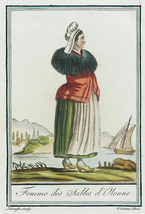 Framed Print : Costumes de Différent Pays, Femme des Sables d'Olonne, c1797. Creators: Jacques Grasset de Saint-Sauveur, LF Labrousse Framed Print : Costumes de Différent Pays, Femme des Sables d'Olonne, c1797. Creators: Jacques Grasset de Saint-Sauveur, LF Labrousse