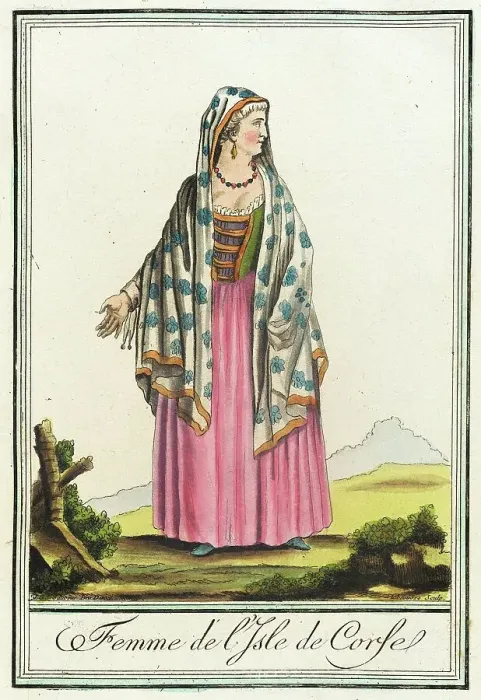 Framed Print : Costumes de Différent Pays, Femme de l'Isle de Corse, c1797. Creator: Jacques Grasset de Saint-Sauveur Framed Print : Costumes de Différent Pays, Femme de l'Isle de Corse, c1797. Creator: Jacques Grasset de Saint-Sauveur