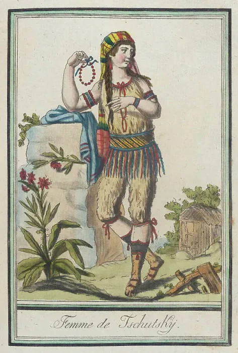 Framed Print : Costumes de Différent Pays, Femme de Tschutsky, c1797. Creators: Jacques Grasset de Saint-Sauveur, LF Labrousse Framed Print : Costumes de Différent Pays, Femme de Tschutsky, c1797. Creators: Jacques Grasset de Saint-Sauveur, LF Labrousse